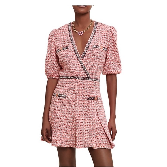 Maje Renetia Pink Tweed Puff-Sleeve Minidress NWT - Picture 4 of 8